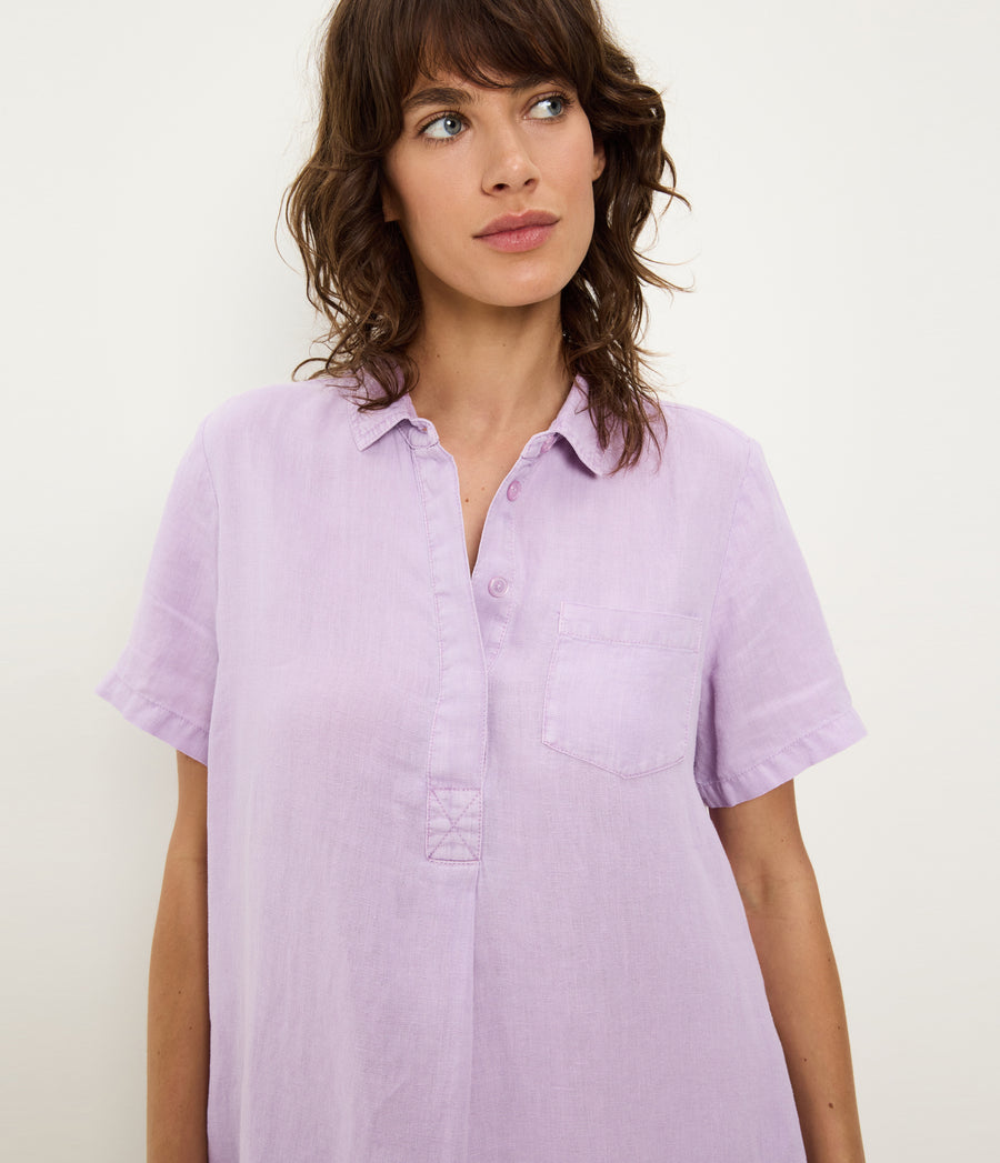 Ola Utility Dress in WHIMSY PURPLE Close up View #WHIMSY