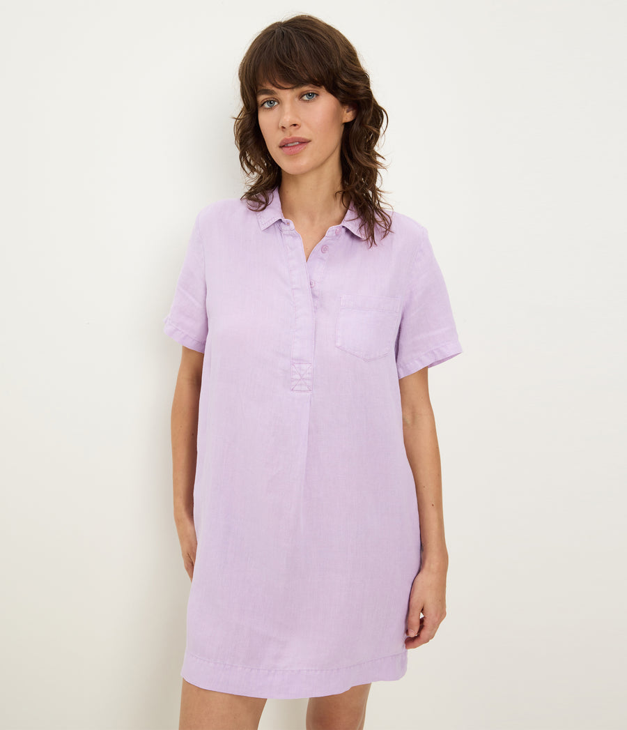 Ola Utility Dress in WHIMSY PURPLE Close up View #WHIMSY
