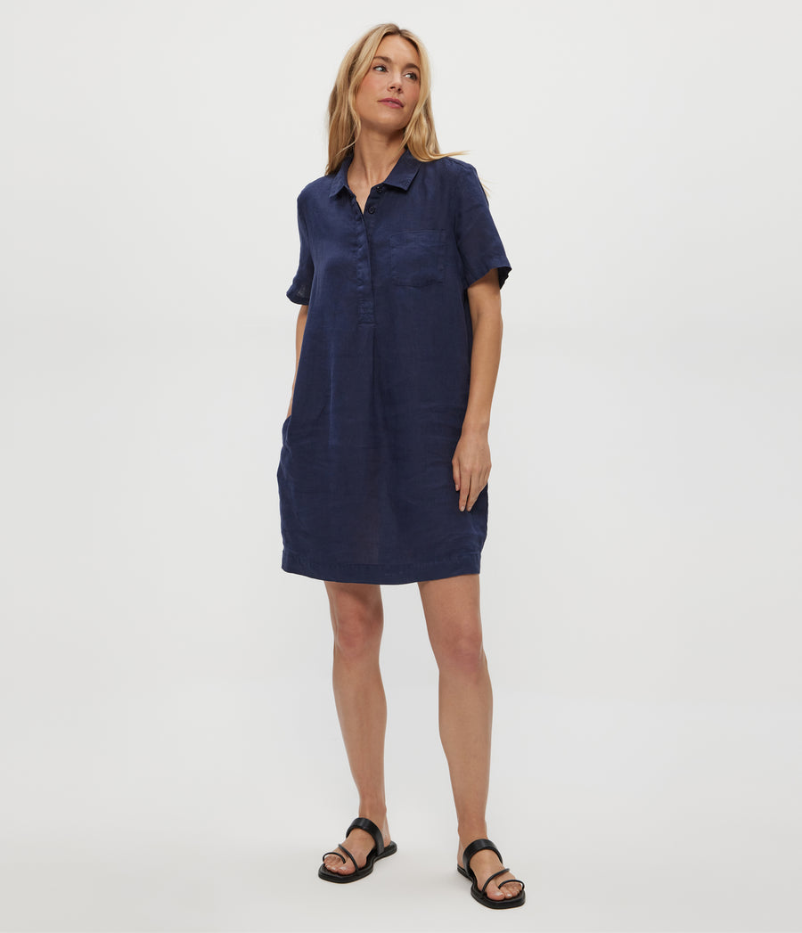 Ola Utility Dress in Nocturnal Blue Full Body View #NOCTURNAL