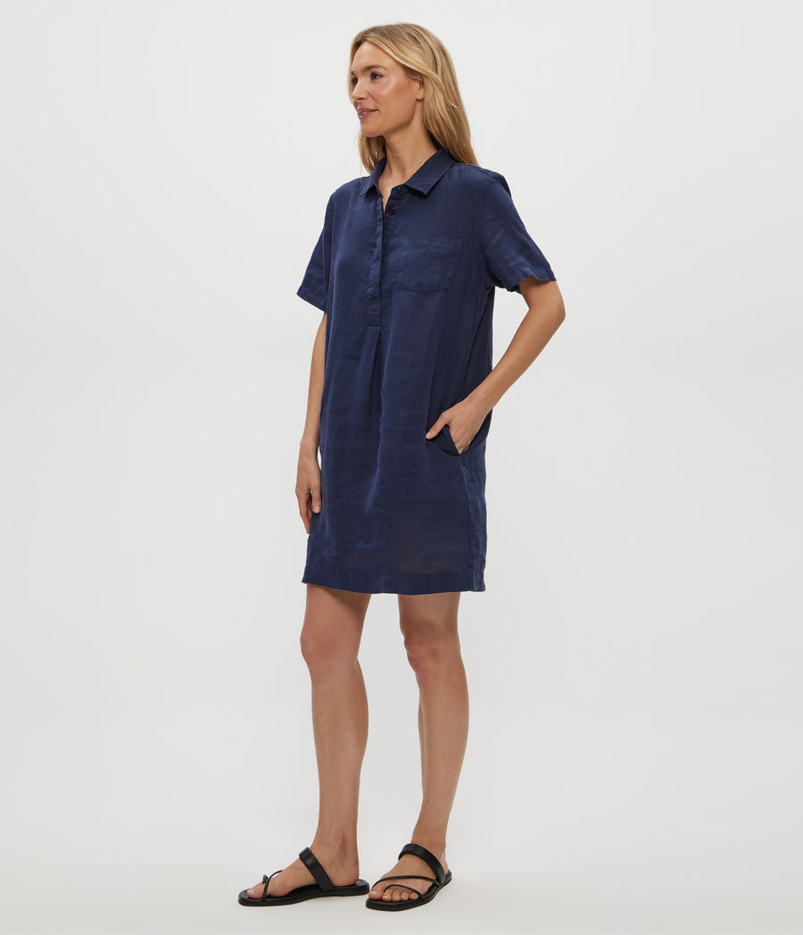 Ola Utility Dress in Nocturnal Blue Side View #NOCTURNAL