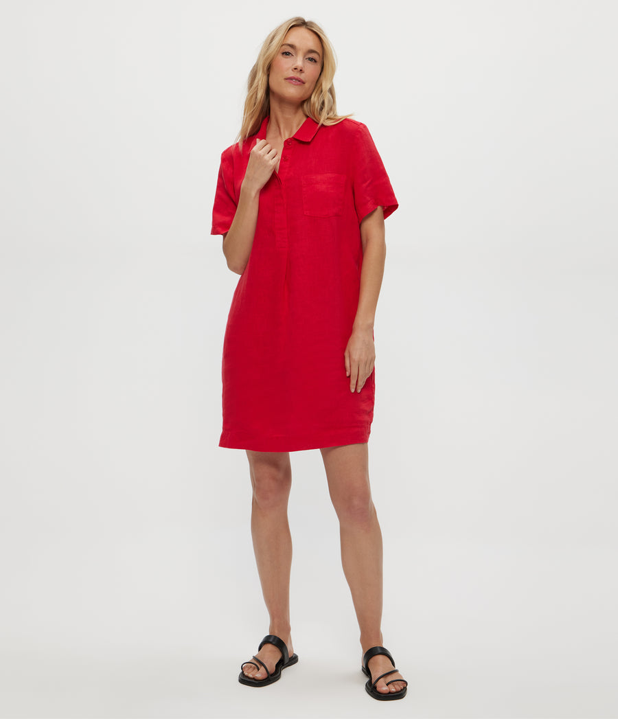 Ola Utility Dress in Rumba Red Full Body View #RUMBA