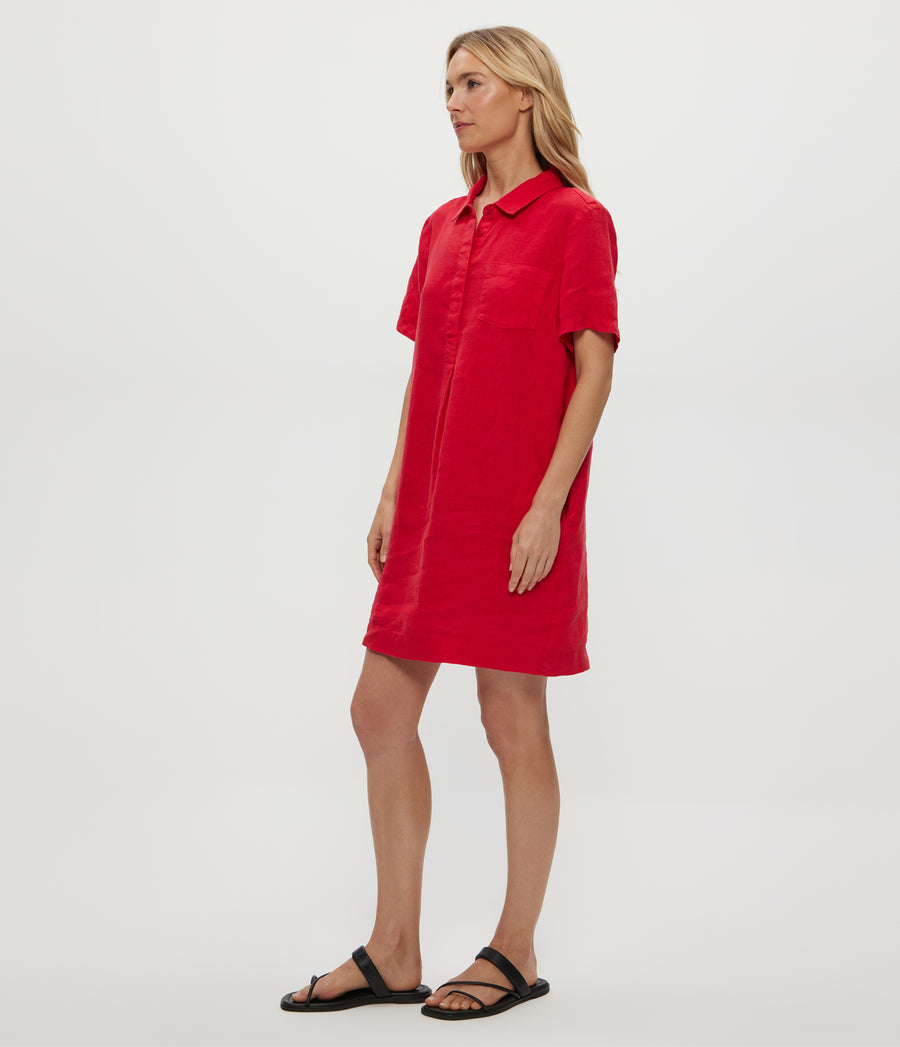 Ola Utility Dress in Rumba Red Side View #RUMBA