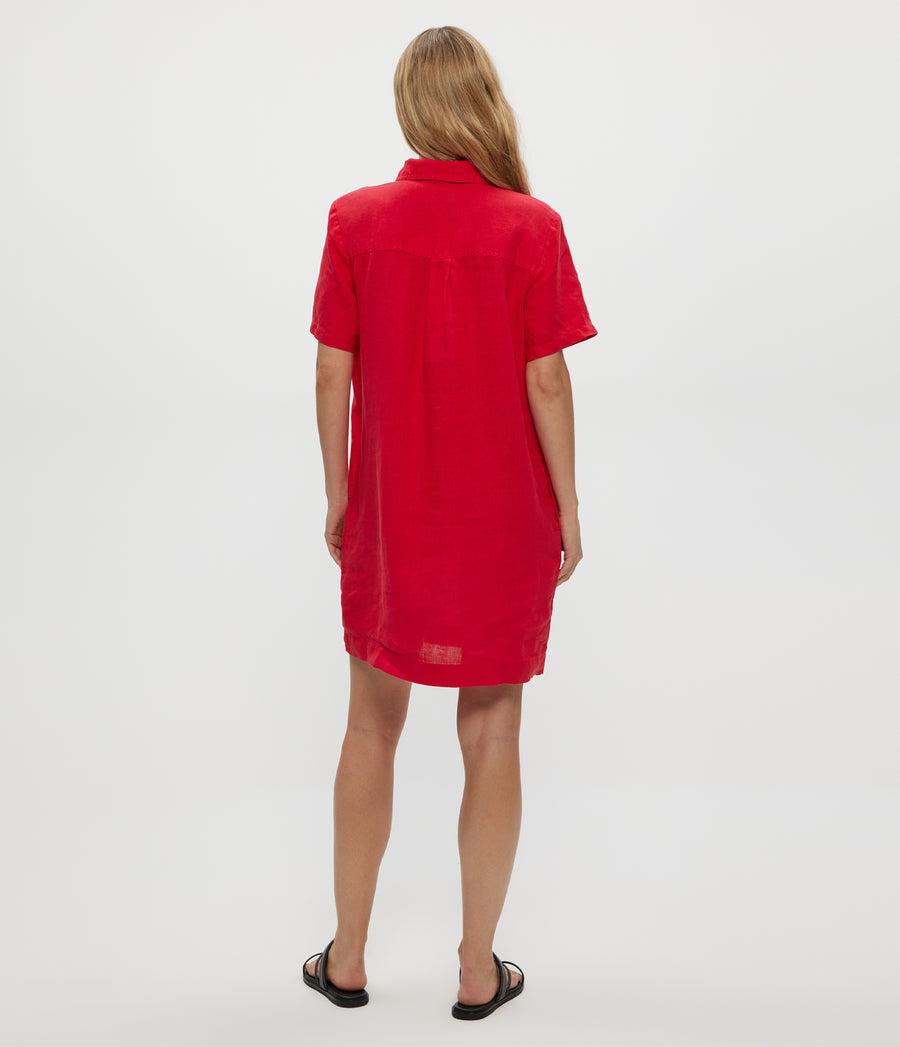 Ola Utility Dress in Rumba Red Back View #RUMBA