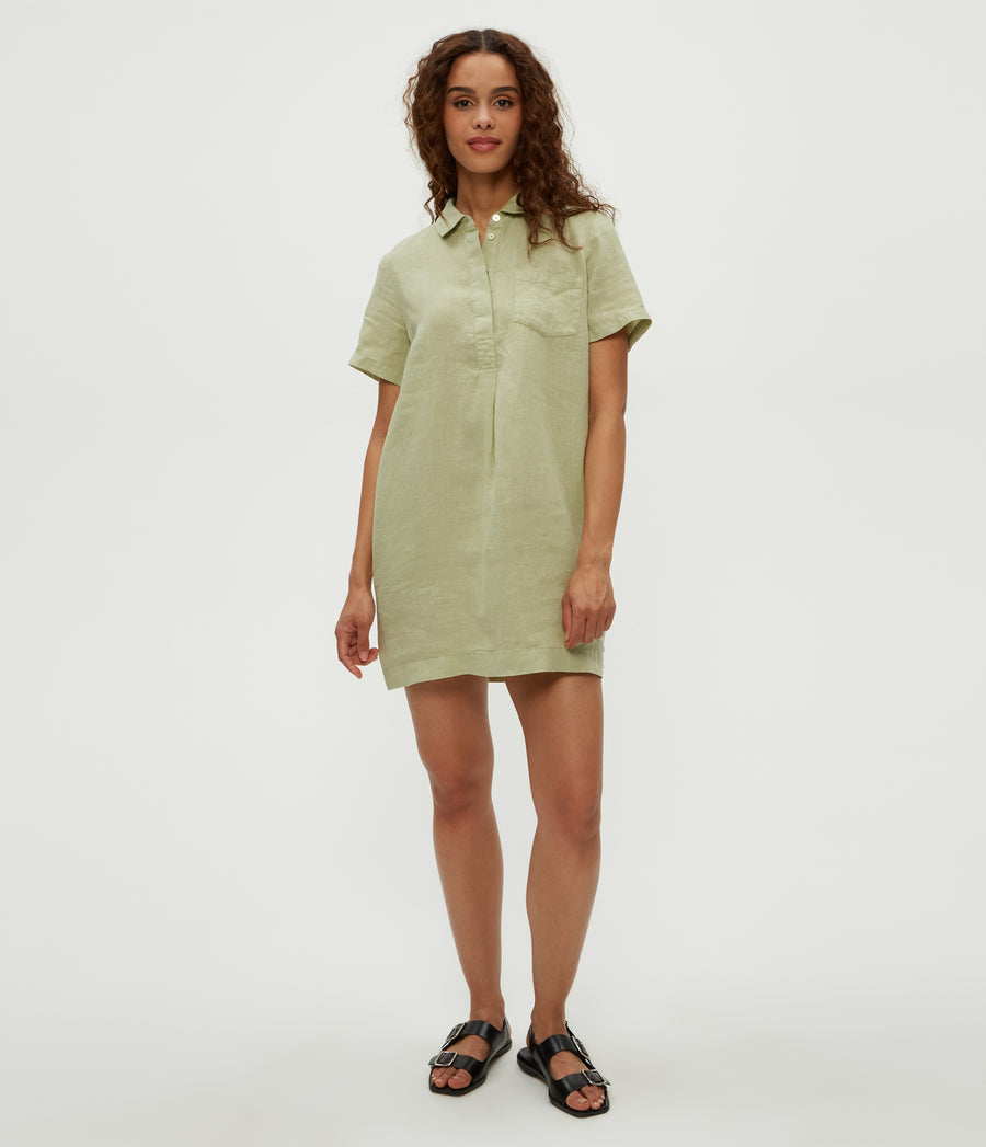 Ola Utility Dress in Seacrest Green Full Body View #SEACREST