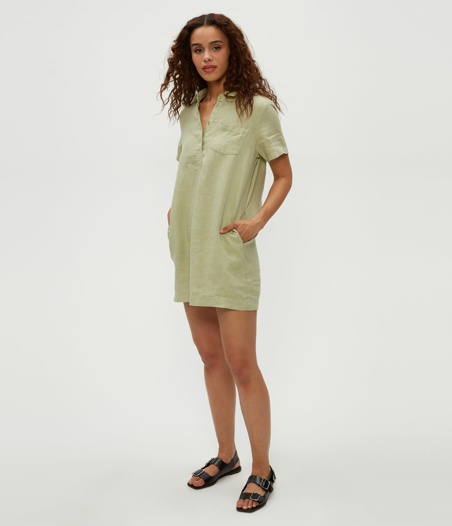 Ola Utility Dress in Seacrest Green Side View #SEACREST