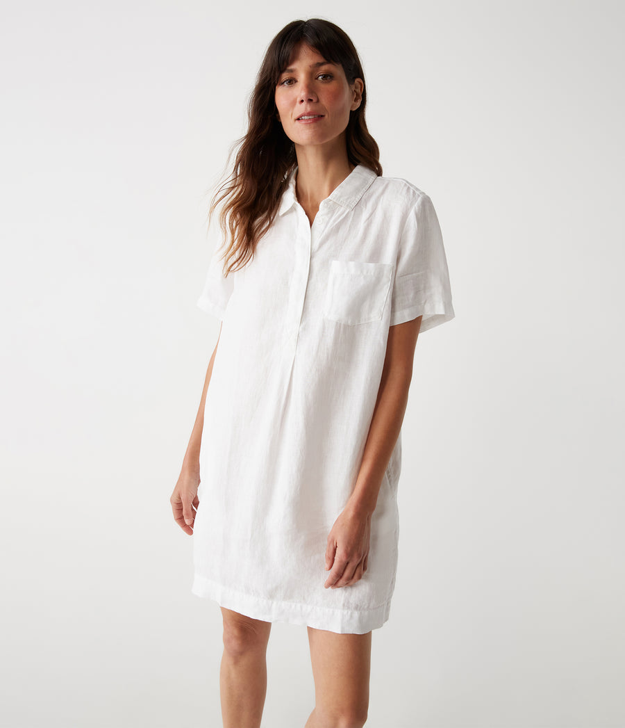 Ola Utility Dress in White Close Up View #WHITE