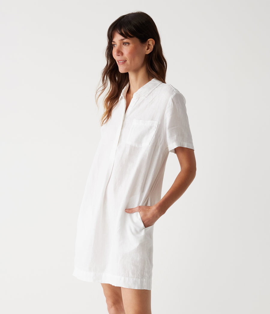 Ola Utility Dress in White Side View #WHITE
