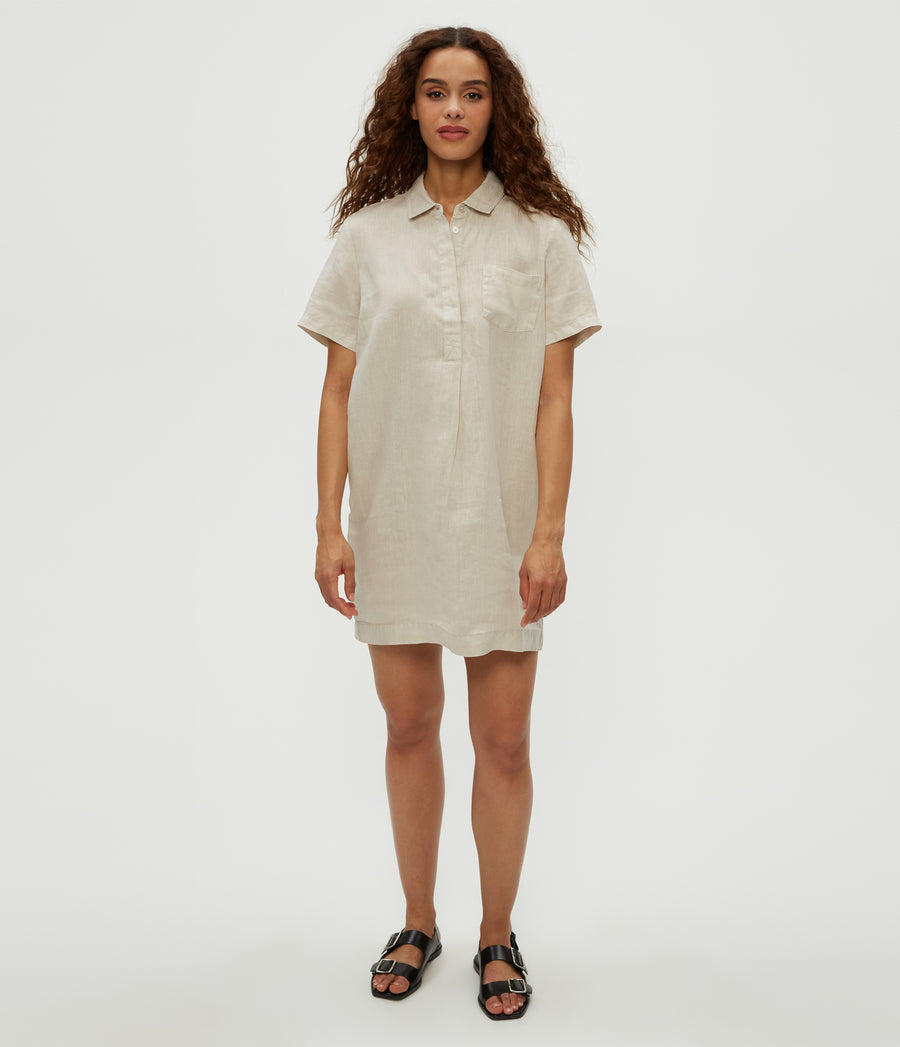 Ola Utility Dress in Windchime Brown Full Body View #WINDCHIME