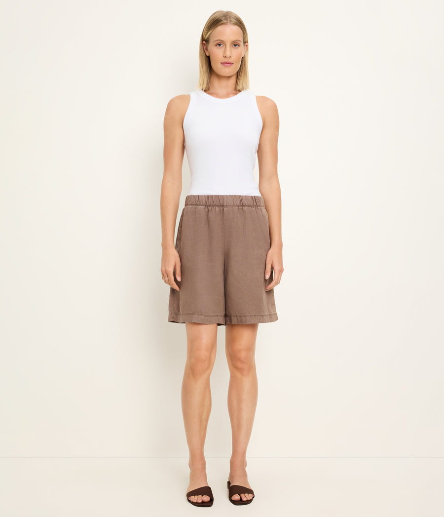 Veya Bermuda Shorts in QUICKSAND Brown Full Body View #QUICKSAND