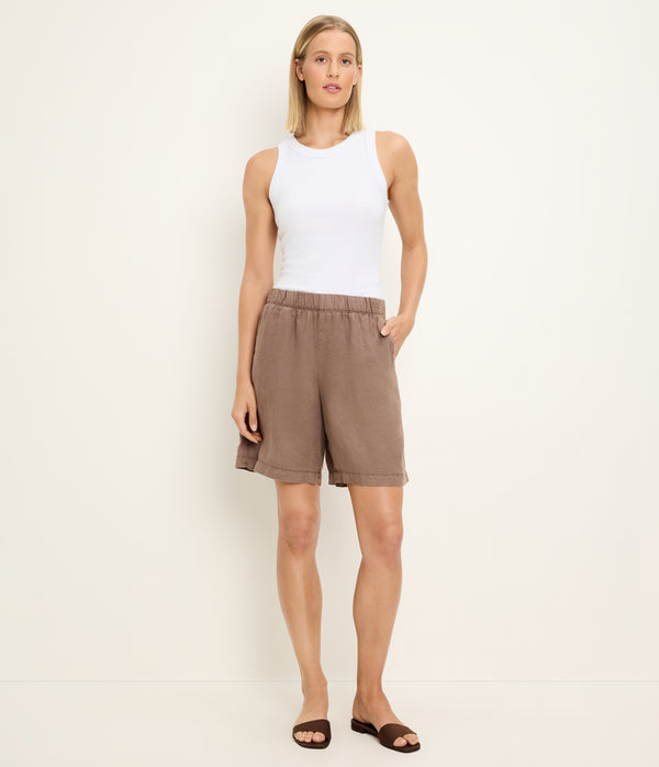 Veya Bermuda Shorts in QUICKSAND Brown Full Body View #QUICKSAND