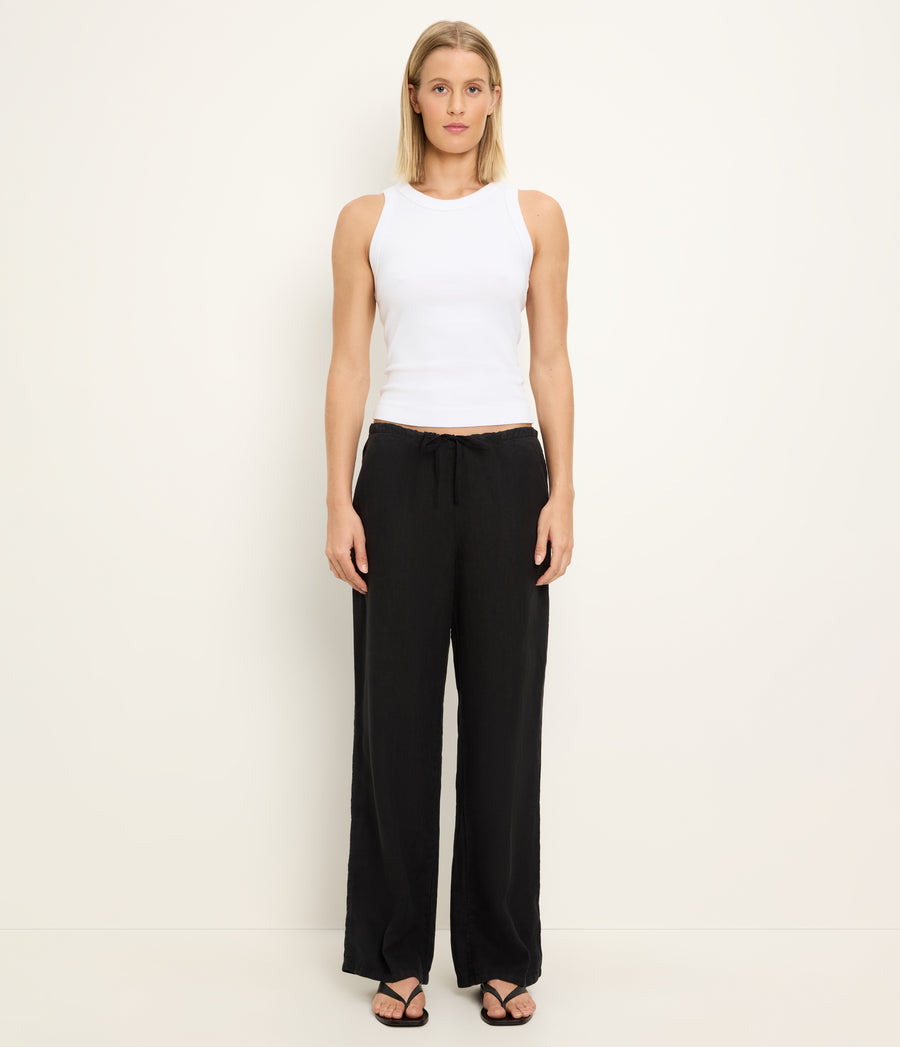 Zadie Linen Pant in Black Full Body View #BLACK