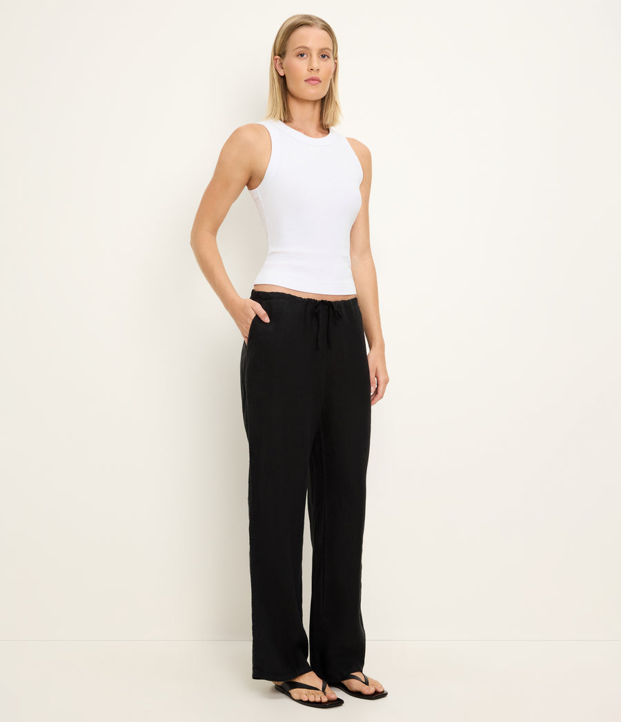 Zadie Linen Pant in Black Full Body View #BLACK