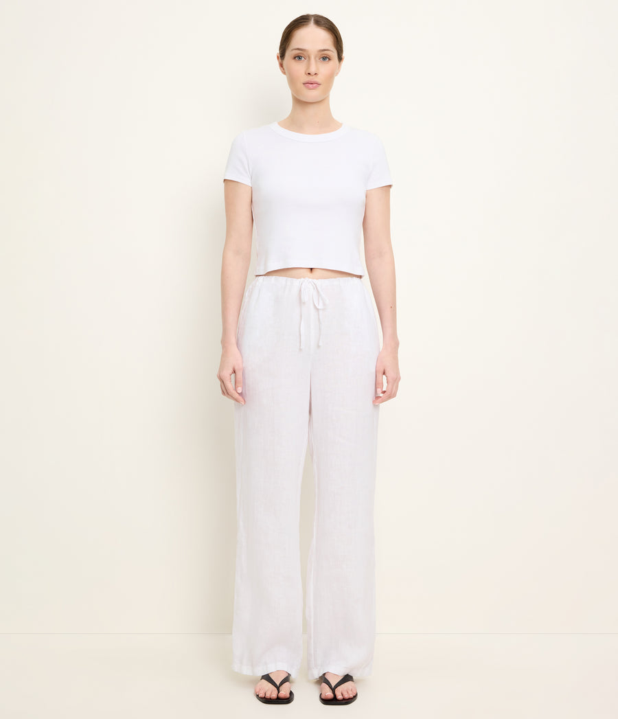 Zadie Linen Pant in White Full Body View #WHITE