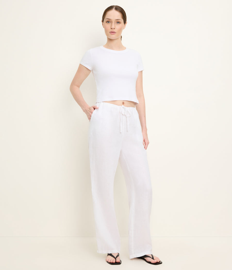 Zadie Linen Pant in White Side View #WHITE