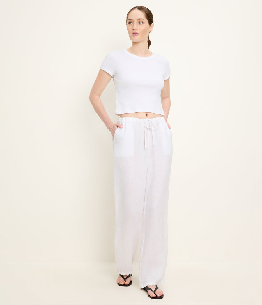 Zadie Linen Pant in White Full Body View #WHITE