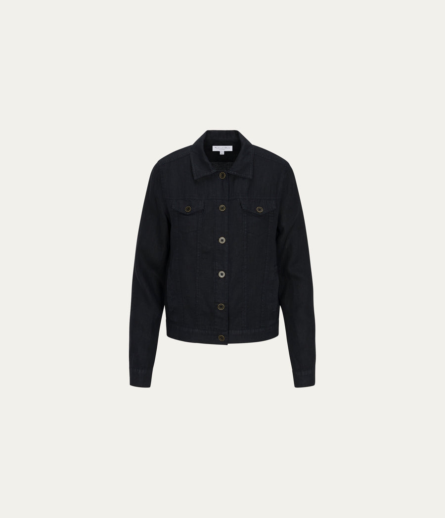 Jean Linen Jacket in Black Close up View #BLACK