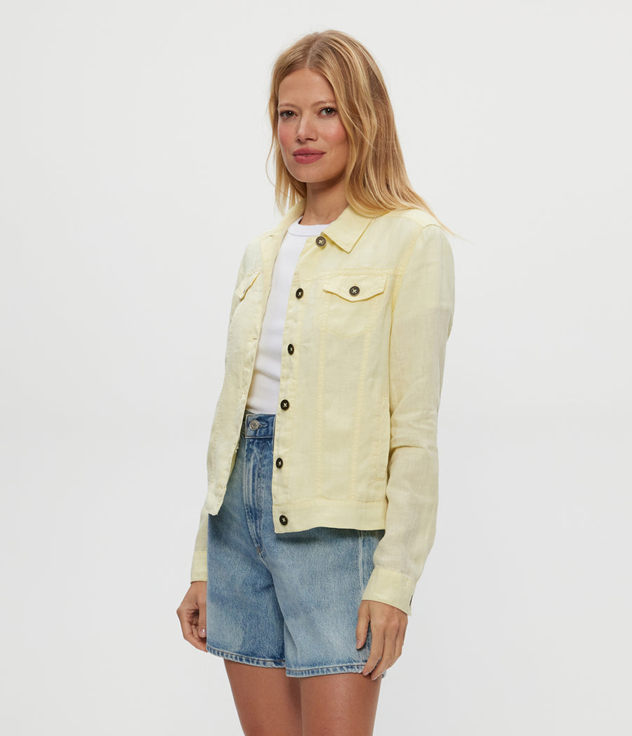 Jean Linen Jacket in Butter Yellow Side View #BUTTER