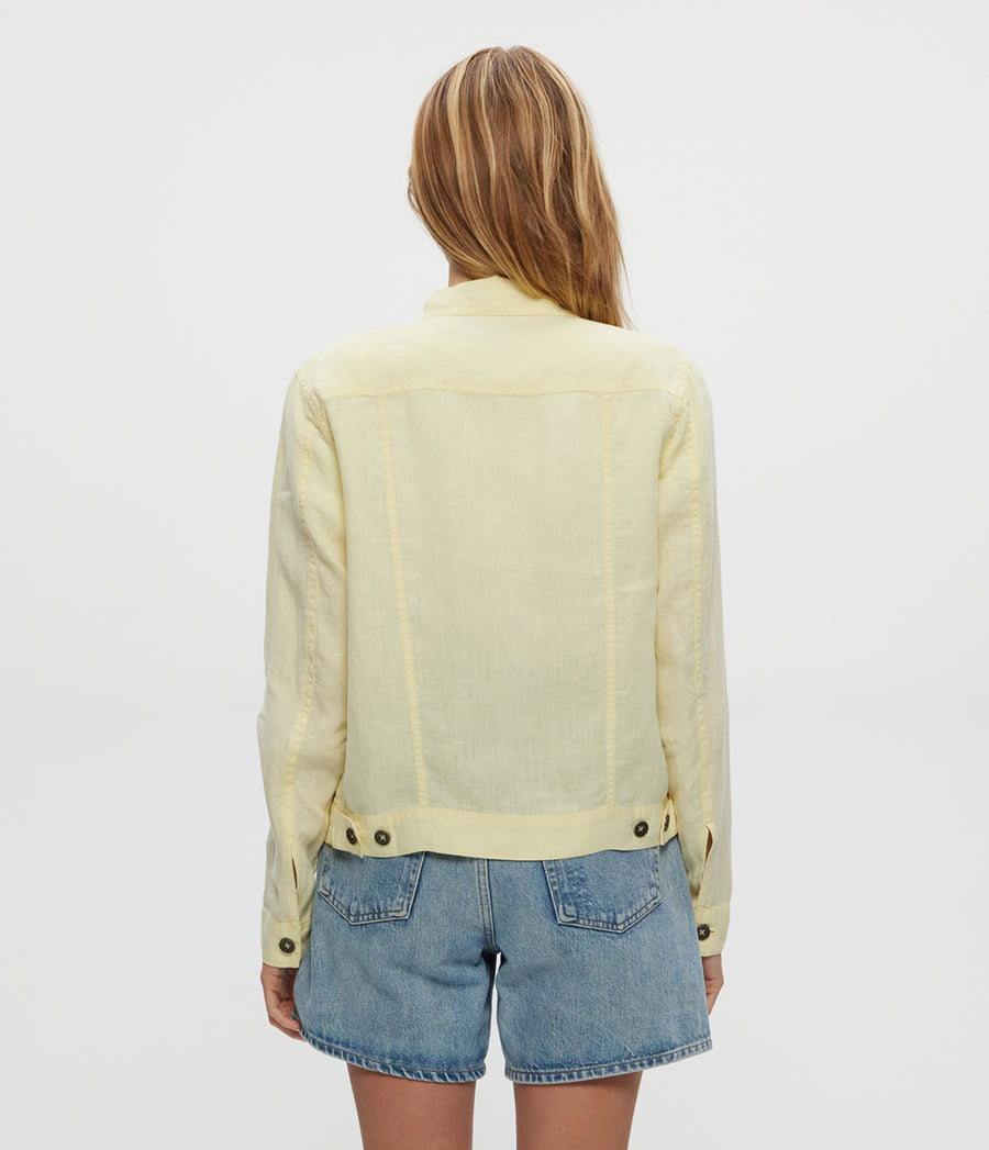 Jean Linen Jacket in Butter Yellow Back View #BUTTER
