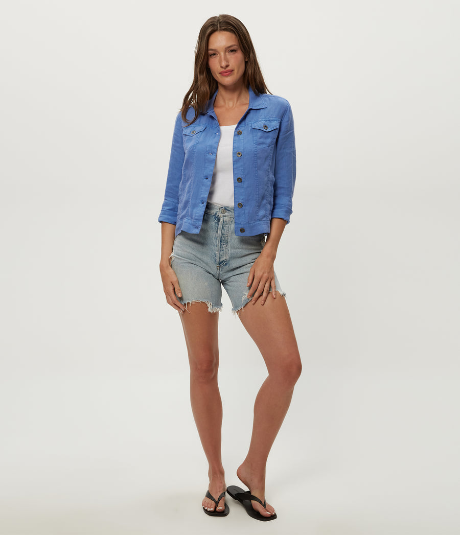 Jean Linen Jacket in BABY BLUE Blue Full Body View #BLUE RIBBON