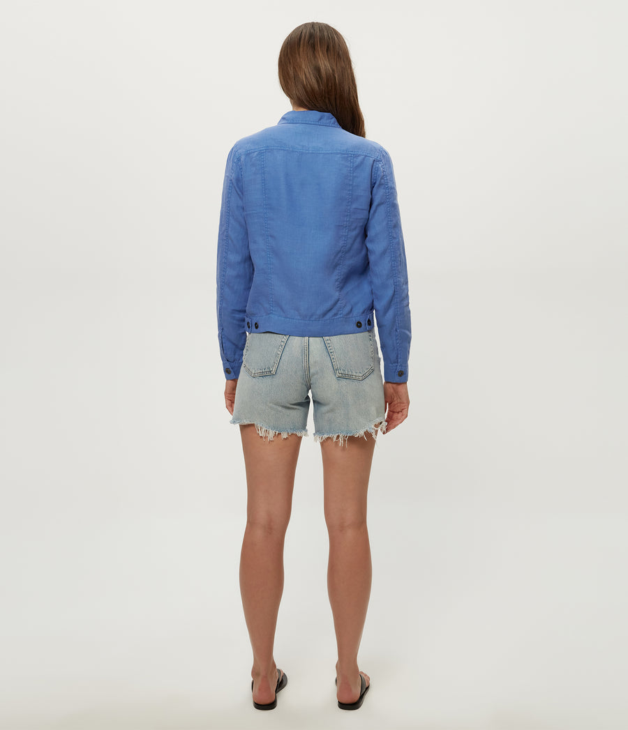 Jean Linen Jacket in BABY BLUE Blue Back View #BLUE RIBBON