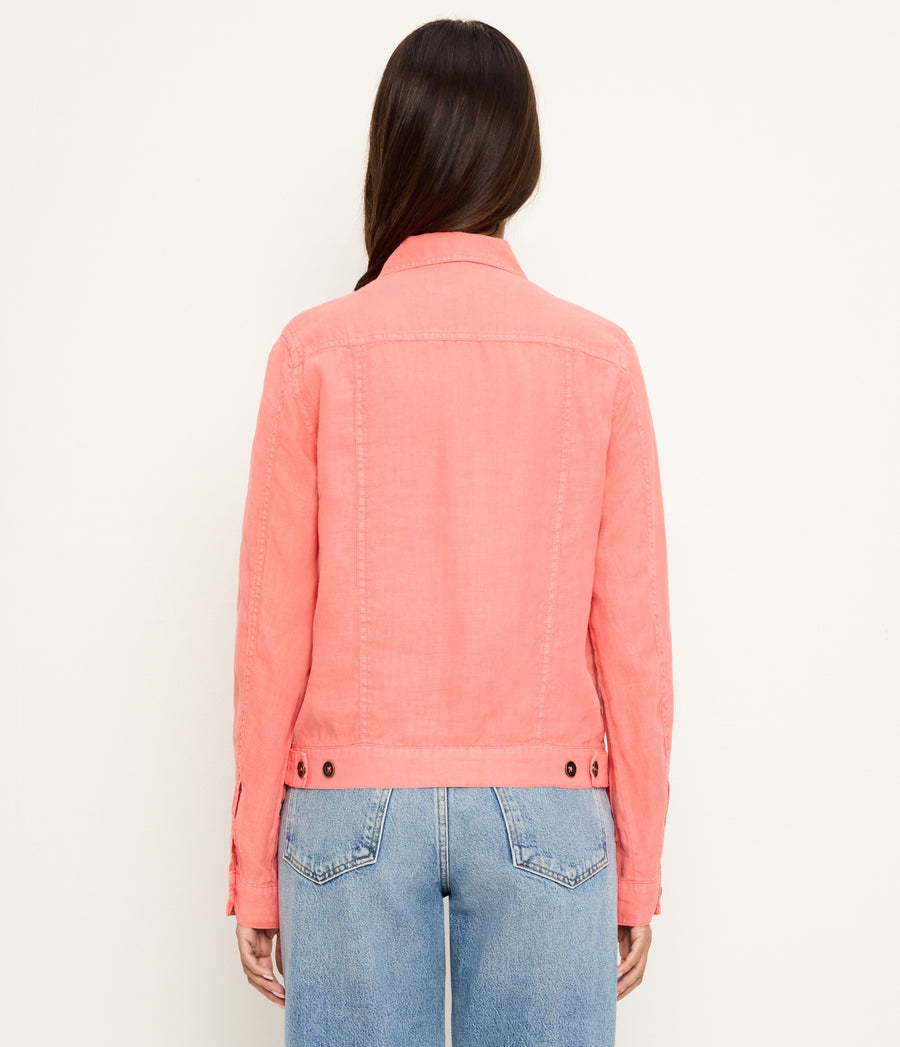Jean Linen Jacket in CORAL SHERBET PINK Back View #CORAL SHERBET