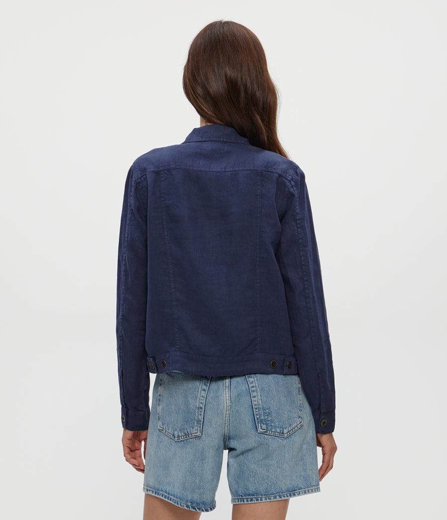 Jean Linen Jacket in Nocturnal Blue Back View #NOCTURNAL