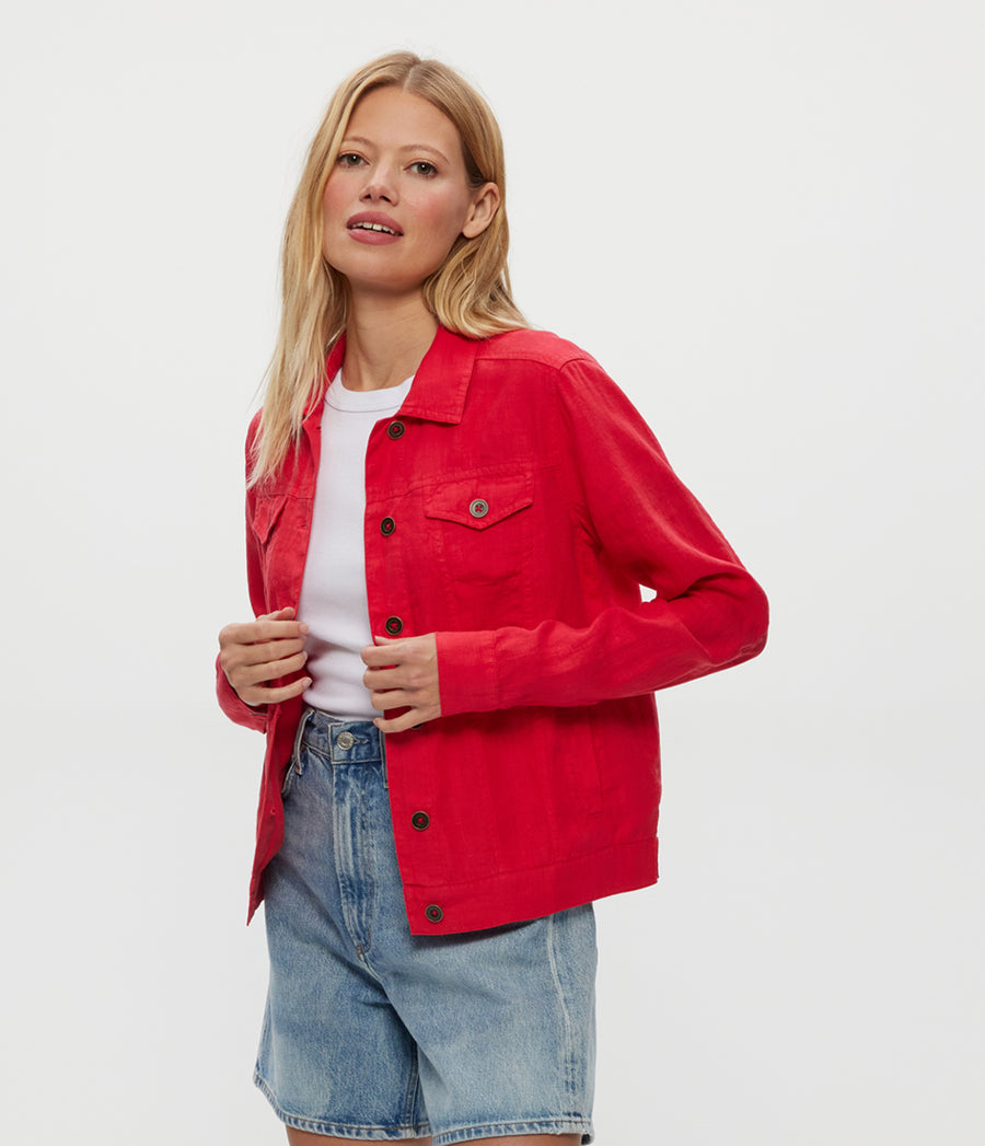 Jean Linen Jacket in Rumba Red Side View #RUMBA