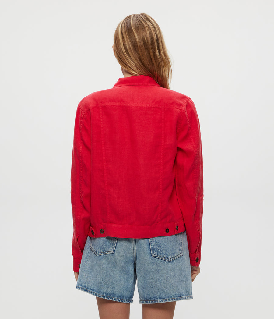 Jean Linen Jacket in Rumba Red Back View #RUMBA