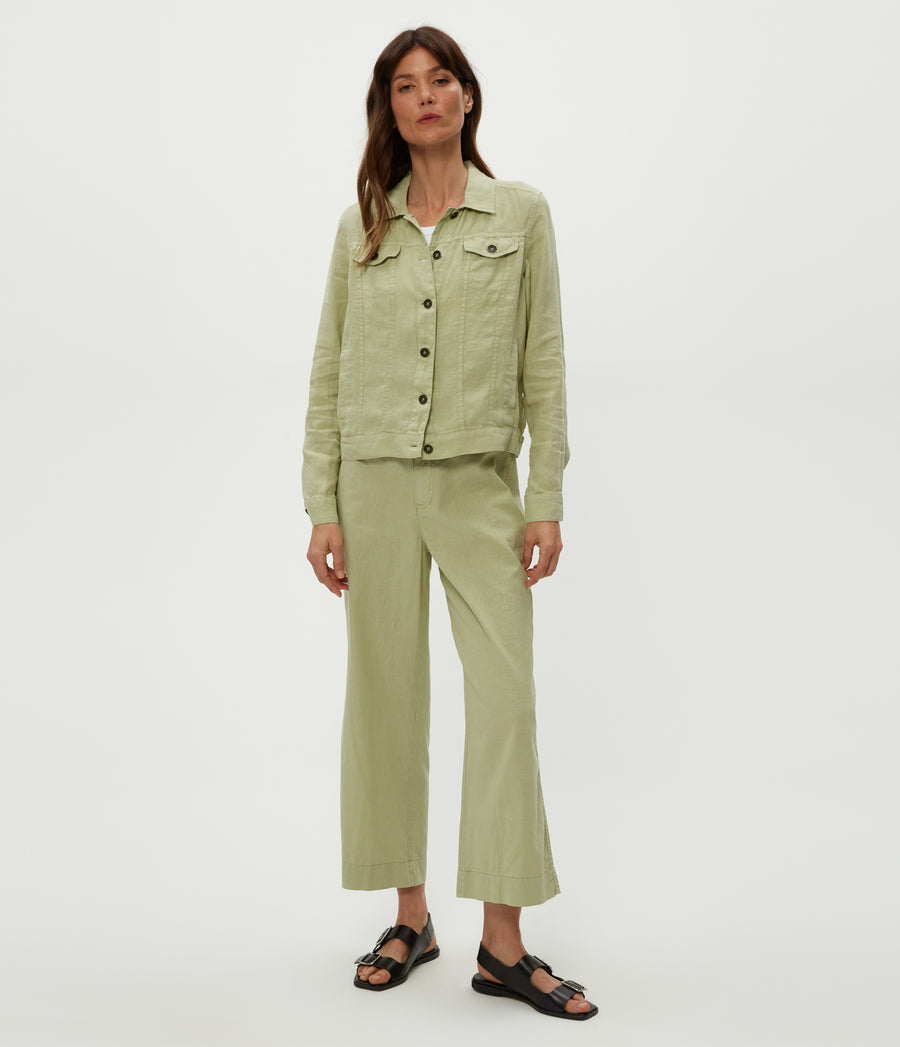 Jean Linen Jacket in Seacrest Green Full Body View #SEACREST