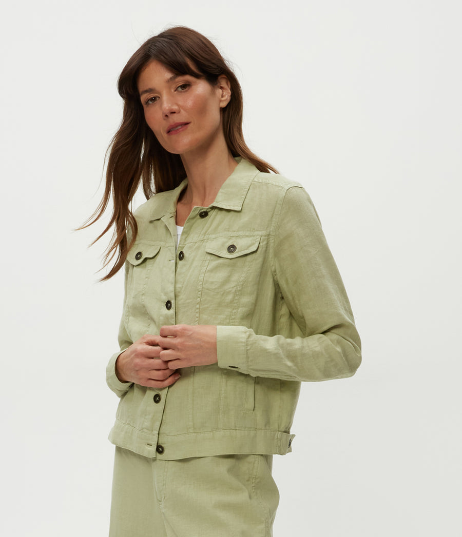 Jean Linen Jacket in Seacrest Green Side View #SEACREST