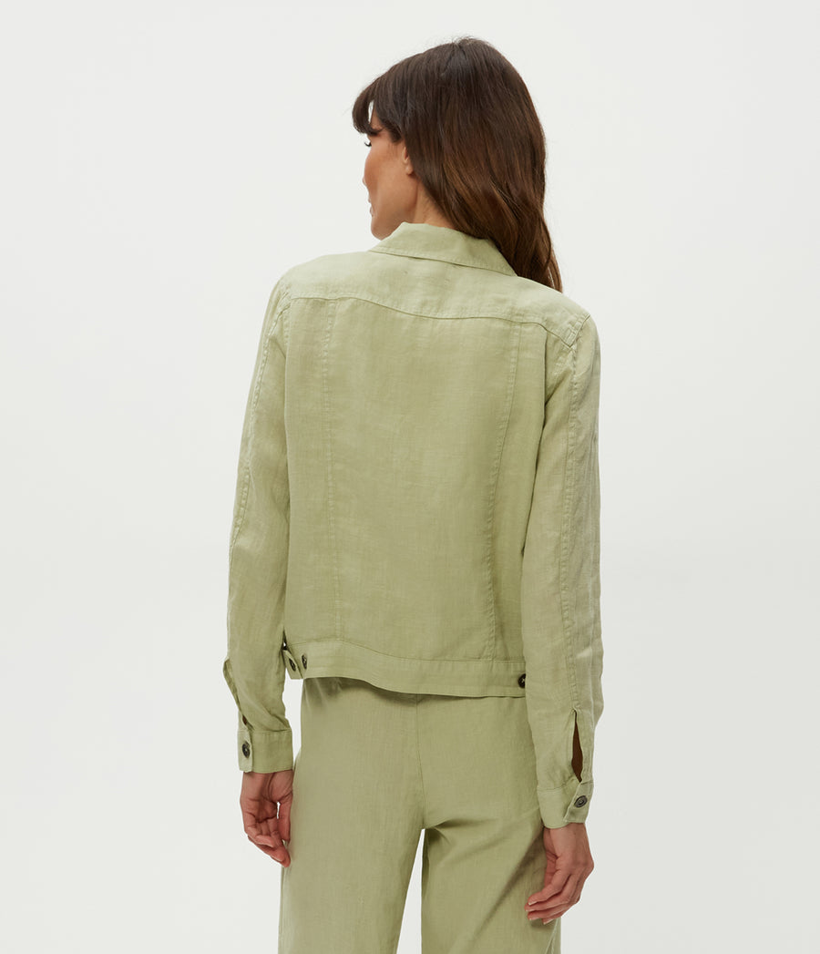 Jean Linen Jacket in Seacrest Green Back View #SEACREST