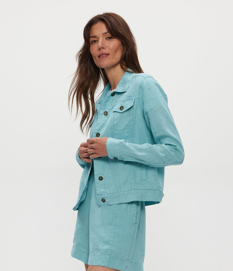 Jean Linen Jacket in SERENE BLUE Side View #SERENE