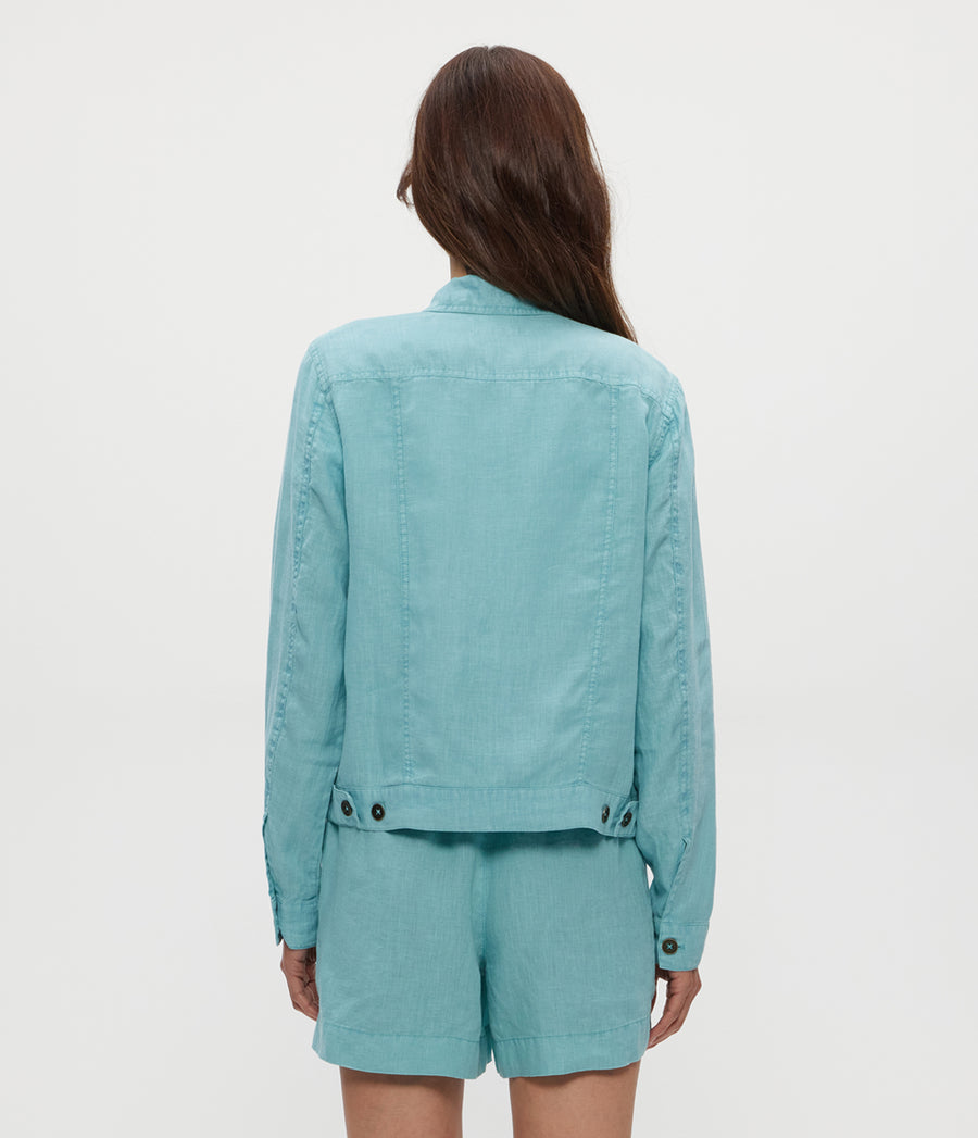 Jean Linen Jacket in SERENE BLUE Back View #SERENE