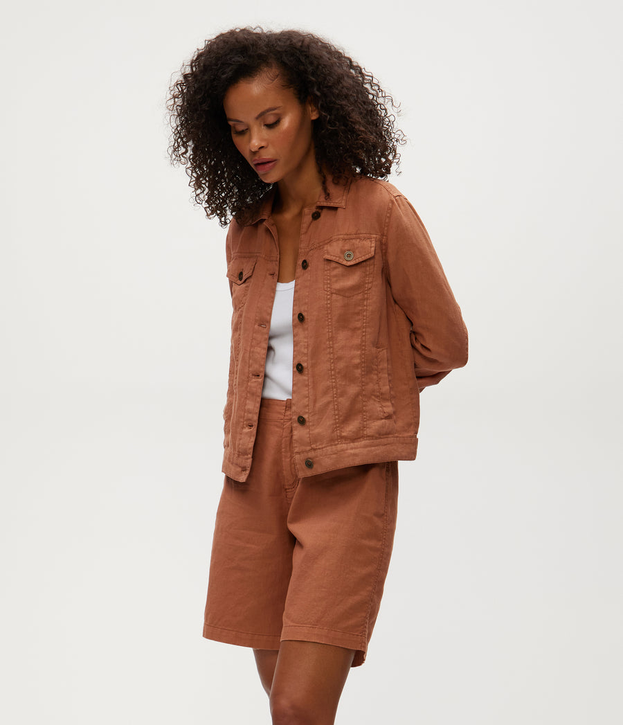 Jean Linen Jacket in TERRA Orange Side View #TERRA