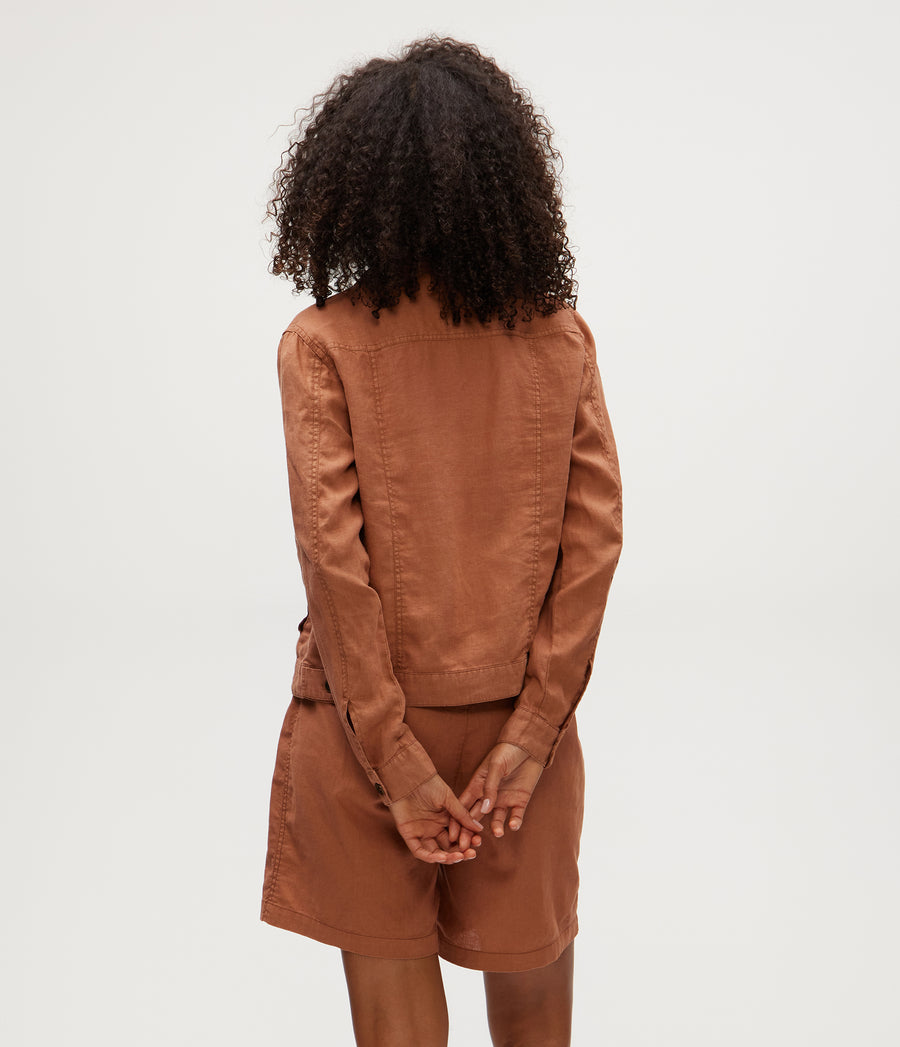 Jean Linen Jacket in TERRA Orange Back View #TERRA