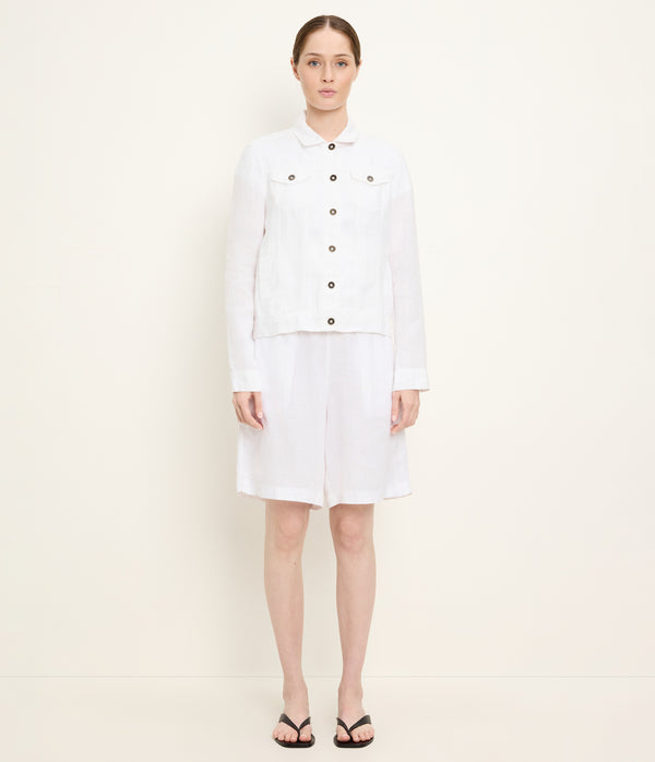Jean Linen Jacket in White Full Body View #WHITE