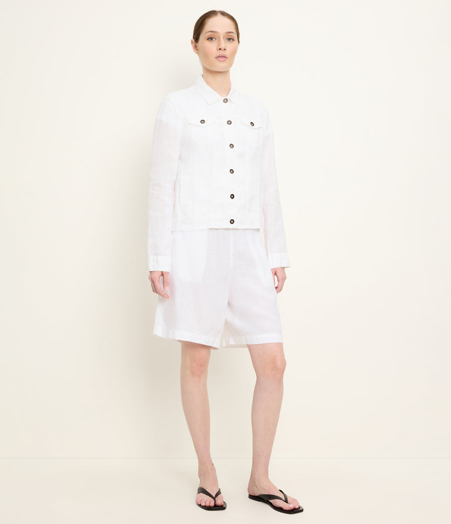 Jean Linen Jacket in White Side View #WHITE