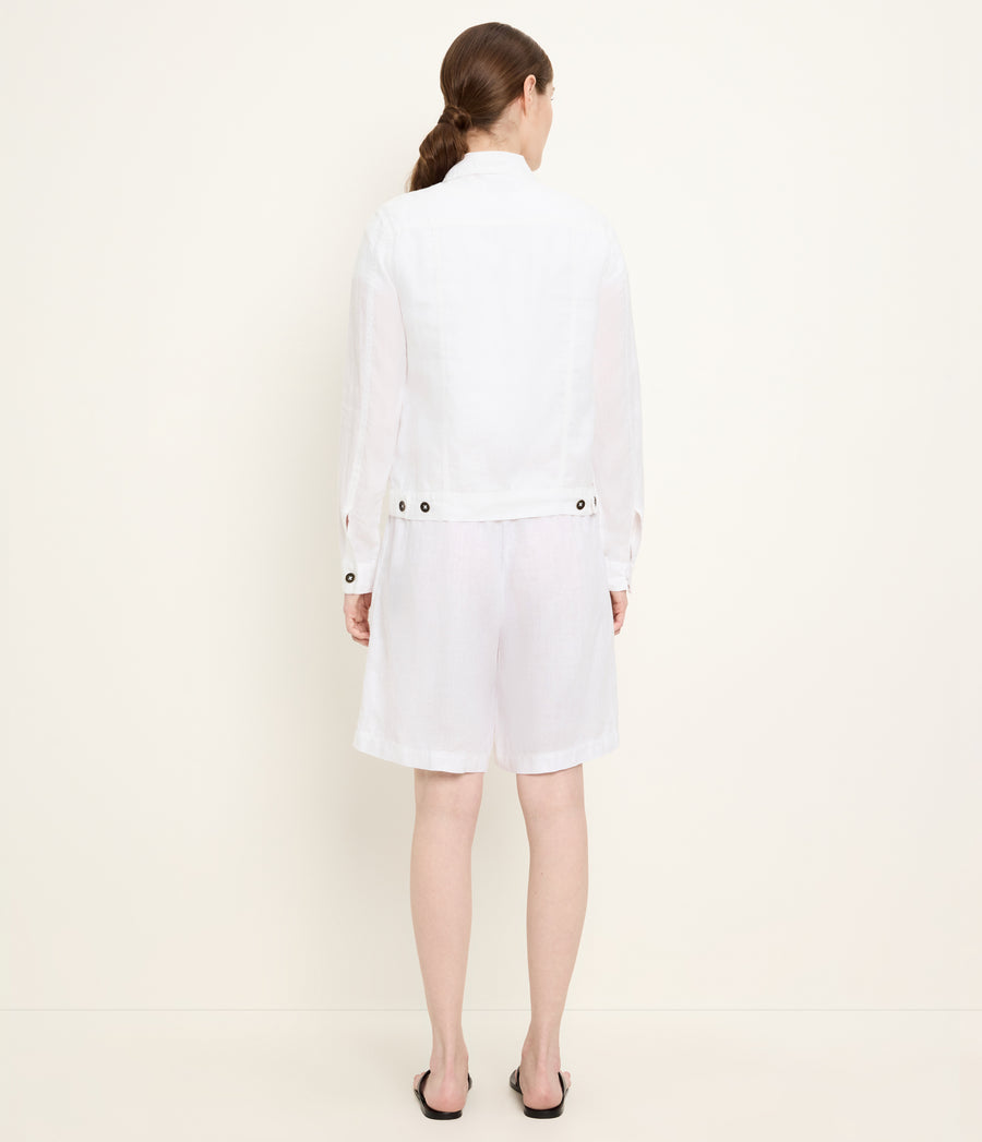 Jean Linen Jacket in White Back View  #WHITE