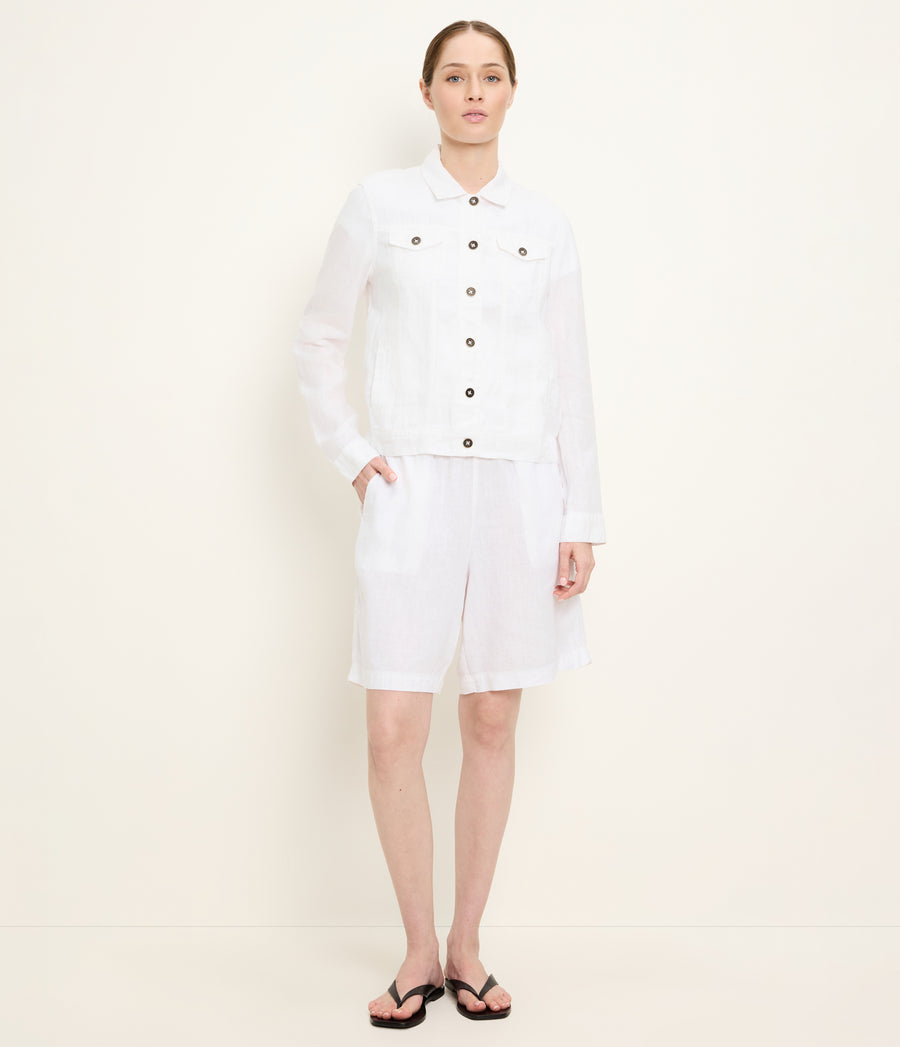 Jean Linen Jacket in White Full Body View #WHITE