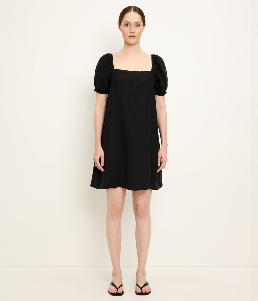 Tabitha Square Neck Babydoll Dress in Black Full Body View #BLACK