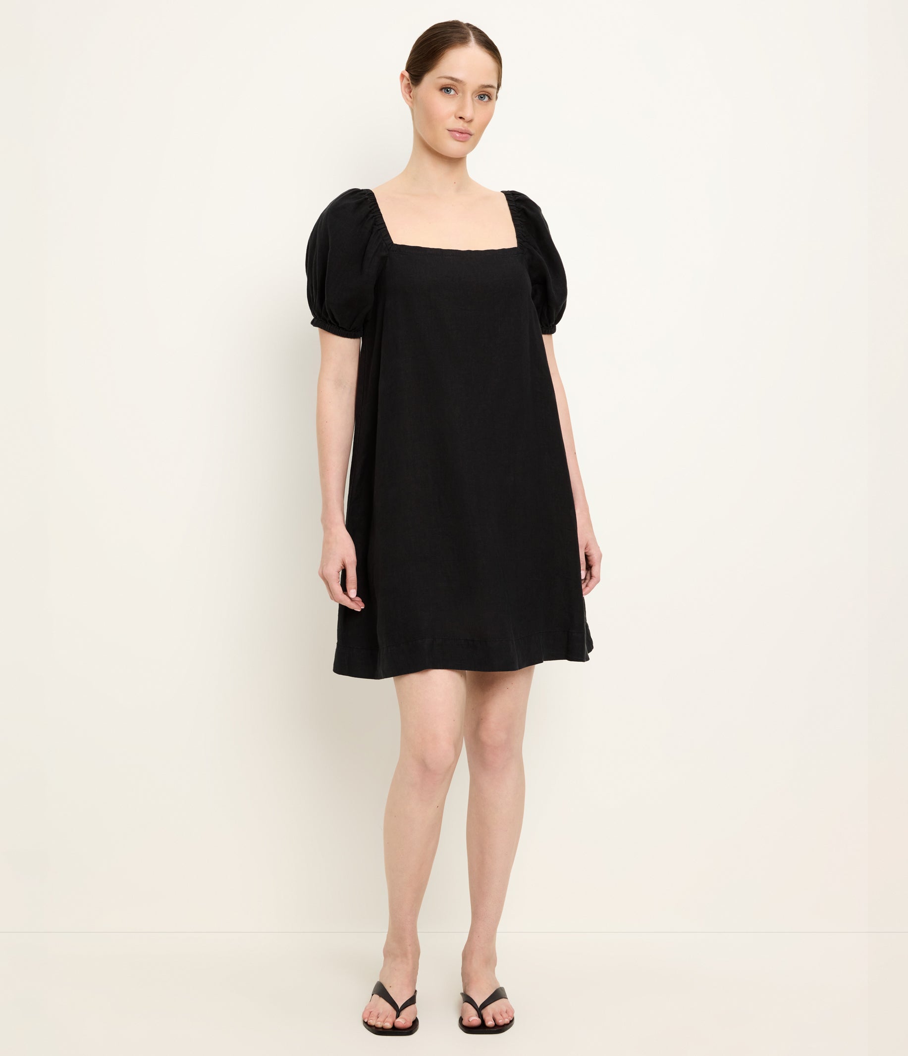 black babydoll dress puff sleeve Tabitha Square Neck Babydoll Dress
