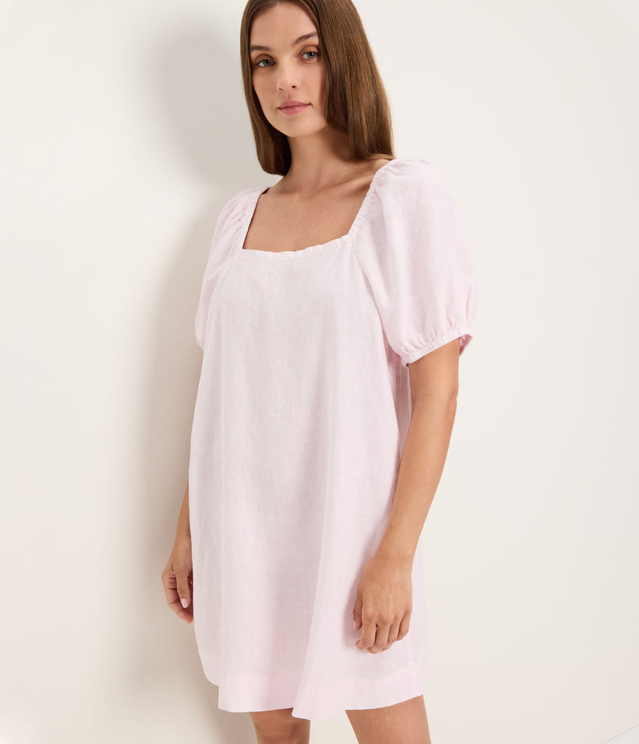 Tabitha Square Neck Babydoll Dress in BLUSH Pink Close up View #BLUSH