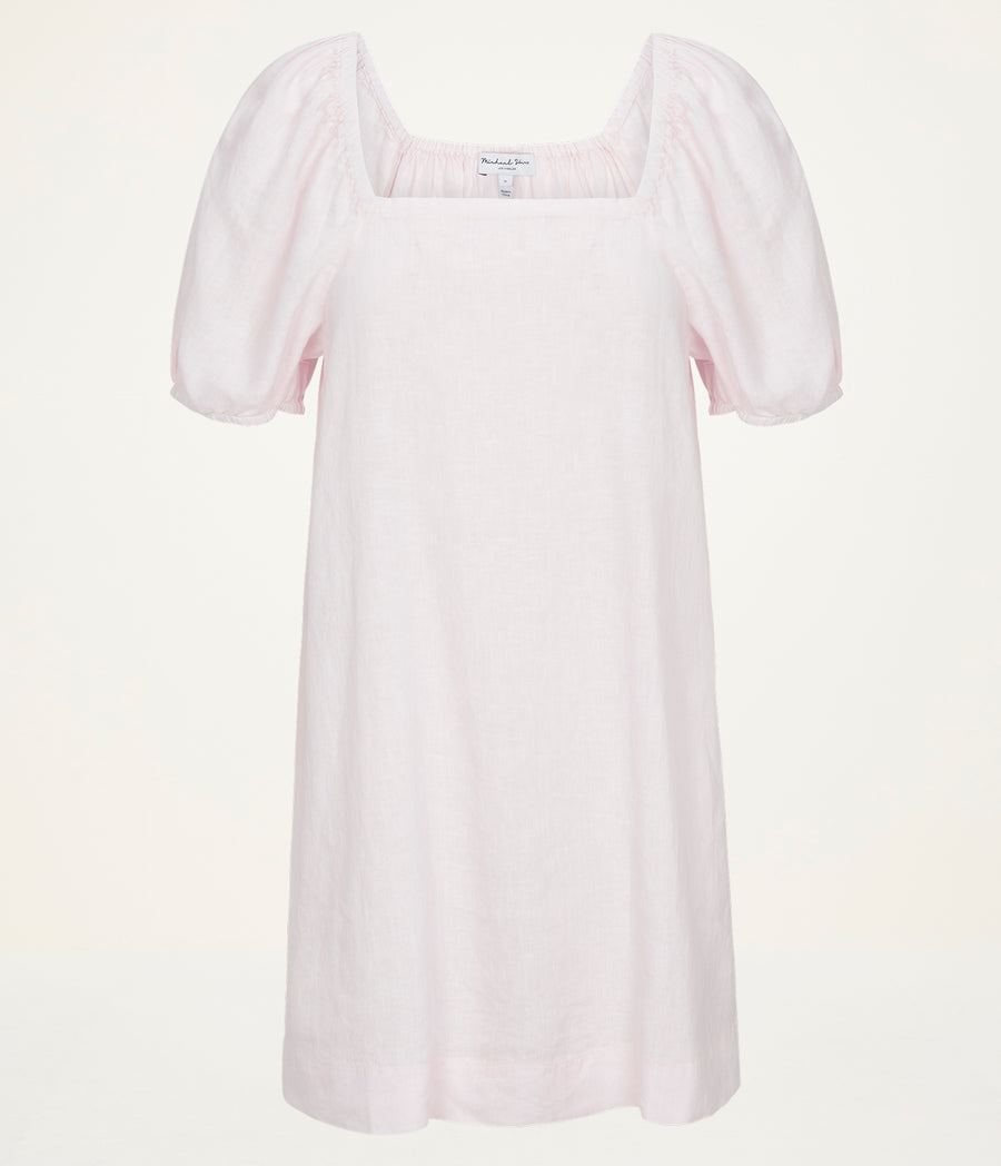 Tabitha Square Neck Babydoll Dress in BLUSH Pink Close up View #BLUSH