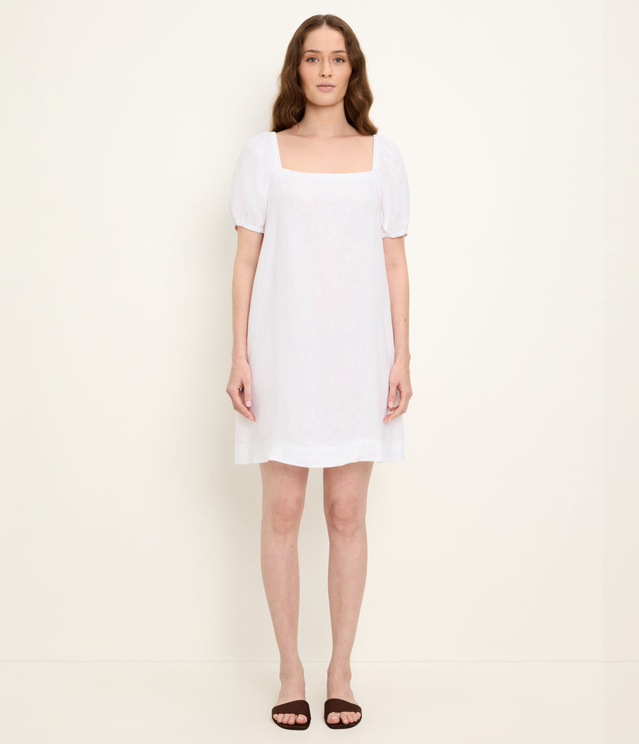Tabitha Square Neck Babydoll Dress in White Full Body View #WHITE