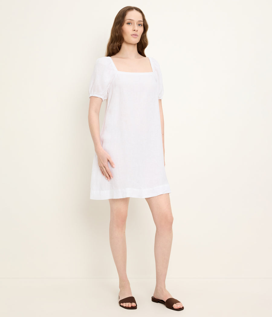 Tabitha Square Neck Babydoll Dress in White Side View #WHITE