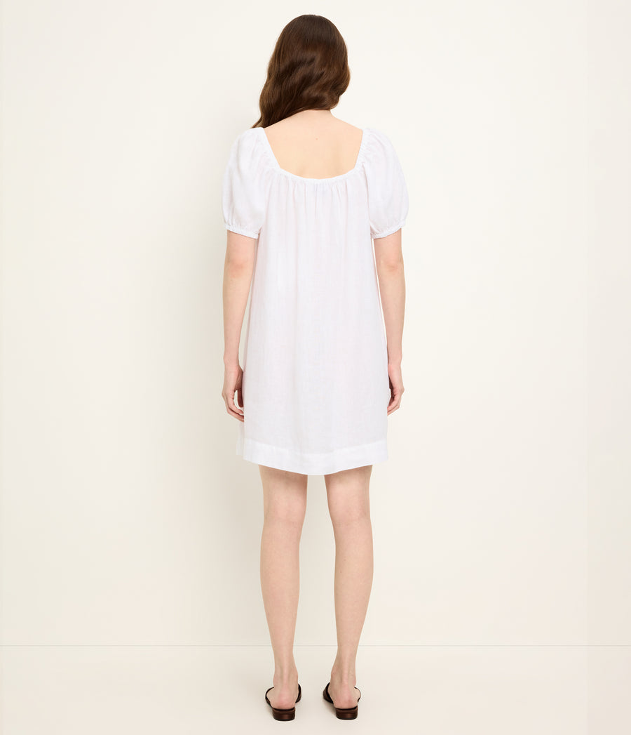 Tabitha Square Neck Babydoll Dress in White Back View  #WHITE