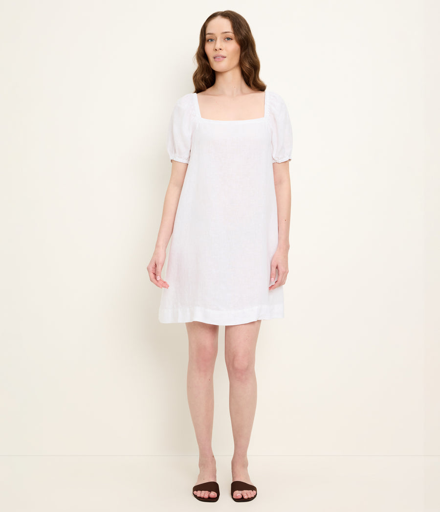 Tabitha Square Neck Babydoll Dress in White Full Body View #WHITE