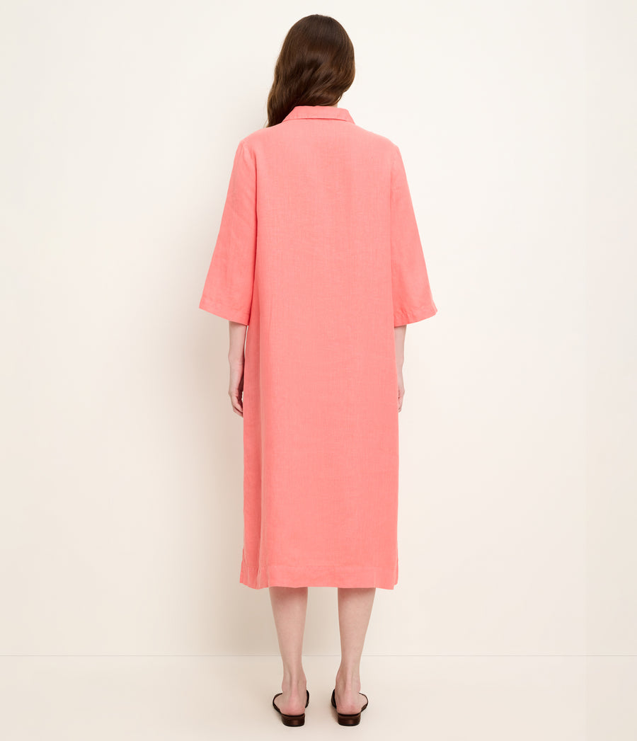 Briony Linen Shirtdress in CORAL SHERBET Orange Back View #CORAL SHERBET