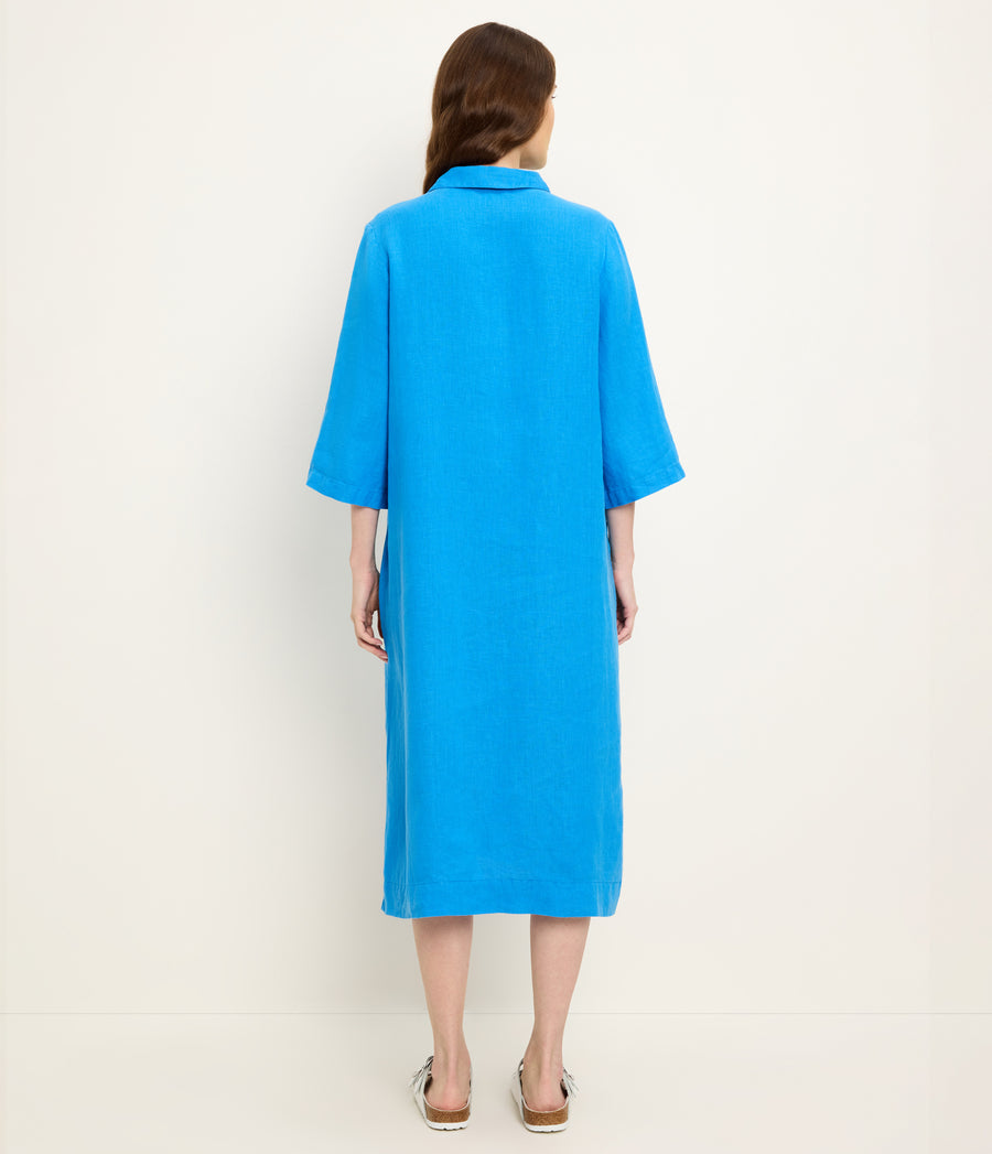 Briony Linen Shirtdress in PACIFIC BLUE Back View #PACIFIC