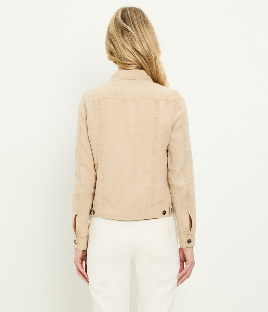Jean Linen Jacket in  MACADAMIA Beige Back View #MACADAMIA